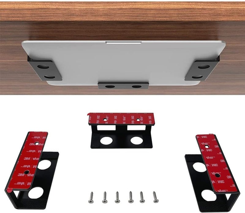 IFCASE Under Desk Laptop Mount with Adhesive & Screw in, Hard Aluminum Under Desk Shelf Holder for Laptop, Mac mini, MacBook, Keyboard with Anti-Scratch Silicone (Black) - Image 1
